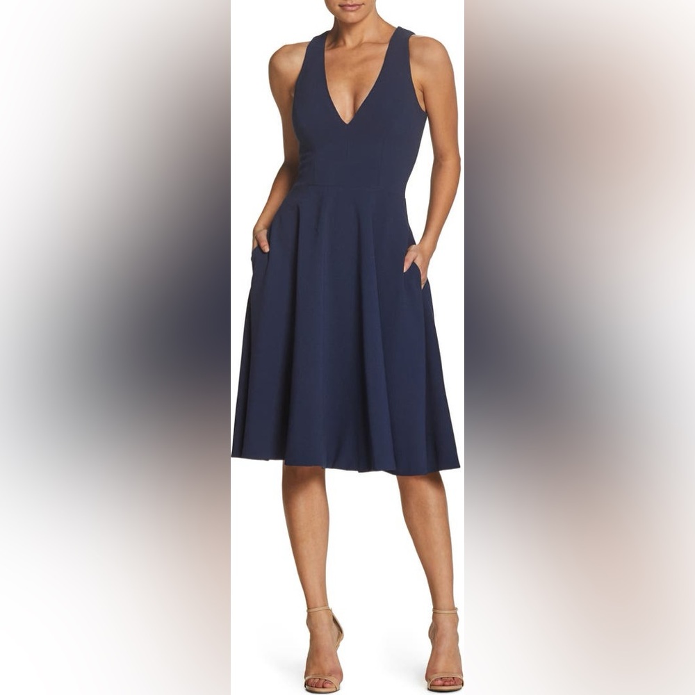 Dress the Population Catalina Fit & Flare Cocktail Dress Navy Blue Size XL NWOT